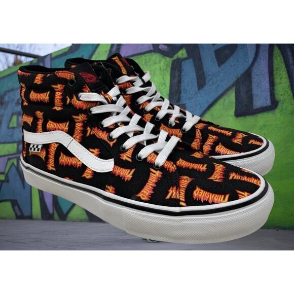 Thrasher x Vans Skate SB Sk8-Hi Rare Thrasher Flames Logo Mens Size 8.5 NEW - Picture 3 of 15